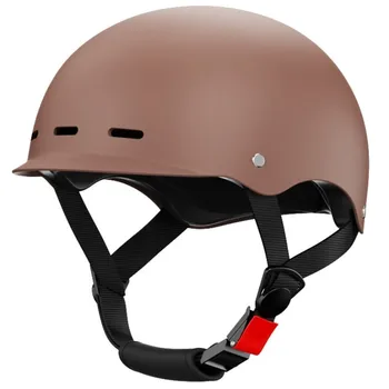 Бейзболна шапка, ретро каска на мотоциклет просторен електрически велосипеди шлем, женски мъжки полушлем, най-новият модерен прическа за скутер Изображение
