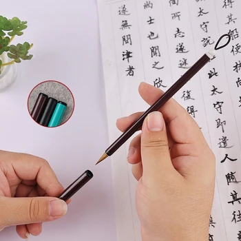 Преносима цветна китайска четка за начинаещи, Дръжка за калиграфия, Метална дръжка за носене, капачка за детска калиграфия, обичайният сценарий Изображение