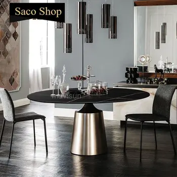 Италиански маса за хранене малък апартамент Домакински каменна плоча Луксозна кръгла маса Модерна минималистичная мебели за дома в скандинавски стил Изображение