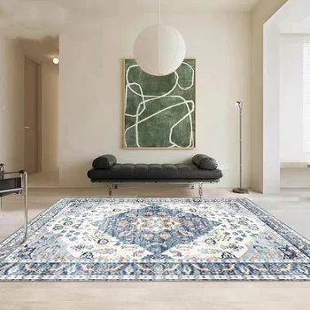 Сини американски килими Персийски килим за хола голям размер, реколта миещи против хлъзгане, постелки за пода, ретро килим за спалня, нощни мат Изображение