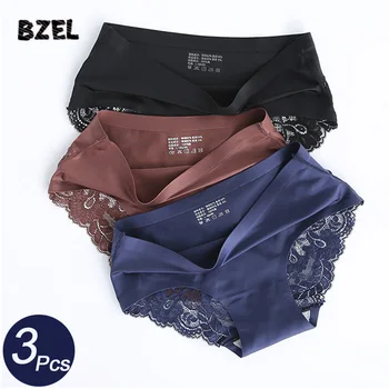 BZEL, 3 бр./лот, безшевни женски отворени гащи, комплект дамско бельо, удобни дантелени гащи с ниска тапицерия, дамски спортни гащи, меко бельо Изображение