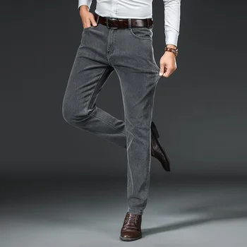2023 Нови есенни и зимни мъжки дънки участък Бизнес ежедневни панталони в класически стил в Черни Сиви директни дънкови панталони марка Мъжки Изображение
