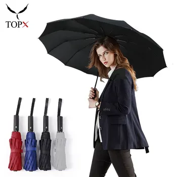 12-нитный супер ветрозащитный чадър Високо качество, с дълга дръжка, за бизнес пътуване на открито, автоматичен чадър от дъжд за жени, мъжки чадър Изображение