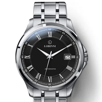 мъжките часовници за обличане,мъжки автоматично ръчен часовник LOBINNI man луксозни механични водоустойчив часовник Switzerland relogio стомана каишка Изображение