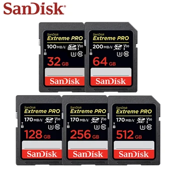 Оригиналната SD карта Sandisk Extreme Pro 32 GB 64 GB 128 GB, 256 GB, 512 GB Високоскоростна SD Карта Клас 10 U3 V30 Карта Памет За Фотоапарат Изображение