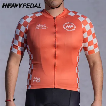 Heavypedal 2022 Плат Coldback UPF 50 + Pro, Aero, Тениски за колоезденето с къс ръкав, мъжки мультяшная пица, джоб с цип, Отразяваща Оранжево Изображение
