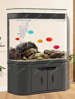 Аквариум с рибки, дънен филтър за аквариум, голяма, Средна и малка всекидневна, мързелив промяна на околната среда, Воден рибен глобус с базовия гардероб Изображение