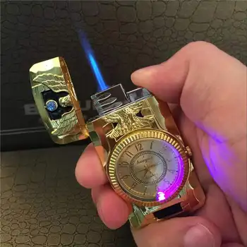 Луксозни часовници Реактивни Запалки Турбини Ветроупорен Газови Запалки Пури, Цигари с led подсветка Мъжки аксесоари за пушачи Подаръци Изображение