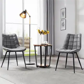 Модерни трапезни столове с мека тапицерия за хол, комплект от 2-те, сиво стол за почивка Изображение