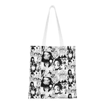 Модерна чанта-тоут с принтом аниме Kimetsu No Yaiba за пазаруване, холщовая чанта-купувач, чанта за манга Demon Slayer, на рамото, Изображение