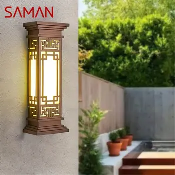 SAMAN Външен лампа LED стенни аплици в китайски стил, Водоустойчива лампа за дома тераси, класическа Изображение