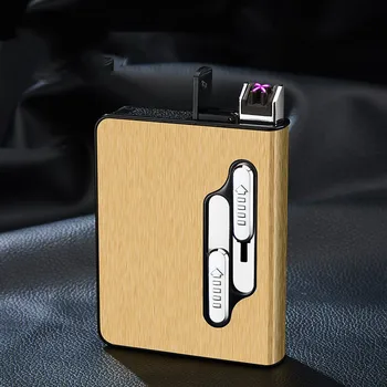 Кутия за цигари с голям капацитет, двухдуговая електрическа запалка с автоматично задымлением, удобно за съхранение, детонатора, зареждане чрез USB Изображение
