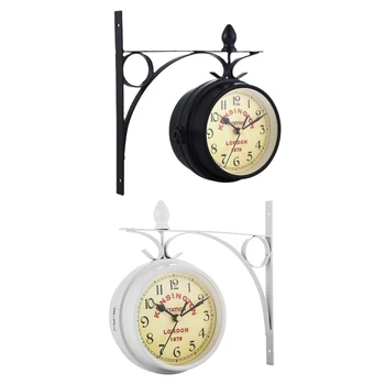 Реколта двустранни безшумни стенни часовници с въртене, метални стенни часовници, вечерни аксесоари R7UB Изображение