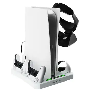 Зарядно устройство ще захранване на зарядно устройство с поставка за съхранение на дискове, универсална станция за охлаждане, стойка за съхранение на каски, радиатор за игрови конзоли PS VR2 /PS5 Изображение
