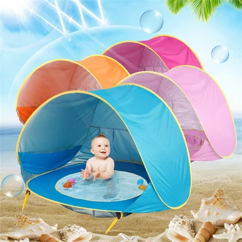 Детска плажна палатка, софтуер и защитни стени подслон от слънцето, преносим сянката на басейн, UV-лъчи, за детски играчки на открито, детски басейн, детска палатка за вода, детски играчки Изображение