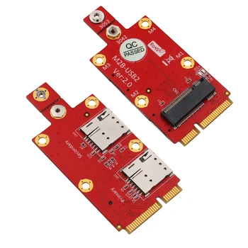 НОВ конвертор M2 в Mini PCIE Странично с два слота за NANO SIM-карти M. 2 Key B през адаптер Mini PCI-E Поддържа модул 3G/4G/5G за PC Изображение