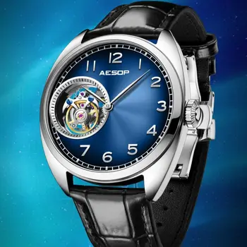 Механизъм AESOP Flying Tourbillon Луксозни часовници за мъже, механични водоустойчив часовник с виртуален скелет, марка Sapphire Aurora Eye, Новост 7056 Изображение