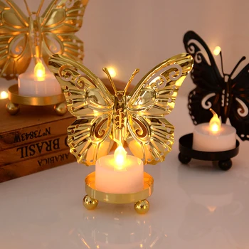 Свещник във формата на пеперуда, черен, златен, творчески железен свещник, украса за работния плот, рожден ден, сватба светилник на стойка Изображение