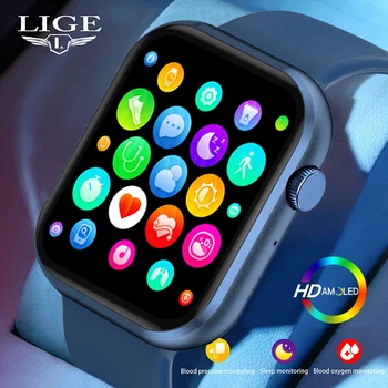Смарт часовници LIGE, Гласов Асистент, Мъжки Фитнес Часовник, монитор на сърдечната честота, Тракер, Кръвното Налягане, Bluetooth-Предизвикателство, Дамски Спортни AMOLED Smart-Часовници, Подарък Изображение