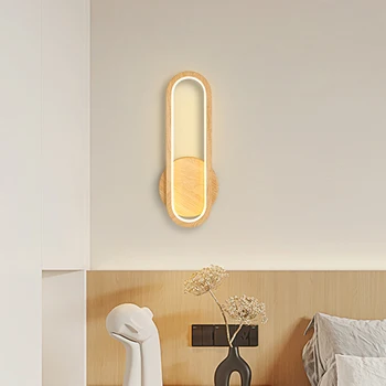 Модерен led дървен стенен лампа Nordic Simplicity Светлини, с монтиран на стената лампа за коридора, нощни лампи, за да премине, осветление на задната стена, домашно осветление Изображение