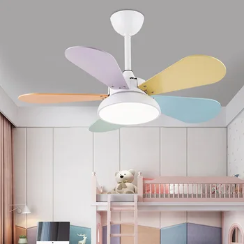 Спалня за момчета и момичета с вентилатор на тавана, детска градина, тиха цветна вентиляторная лампа 30/42 инча, инверторная вентиляторная лампа с дистанционно управление Изображение