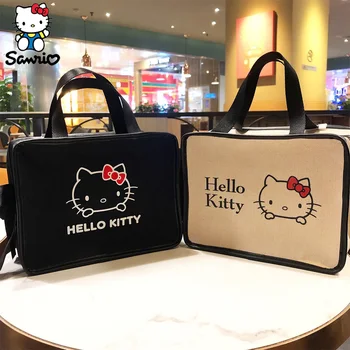 Модни Косметичка Sanrio Hello Kitty, Чанта За Съхранение С Голям Капацитет, Cartoony Калъф За Носене, Платно Раница За Жени, Чанта За Пране, Подаръци Изображение