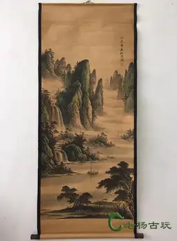 Старинна китайска живопис ръчно изработени под формата на свитъци, дългата ос на Пейзажната бор, # 08, Украса за дома, на най-добрата колекция и украса Изображение