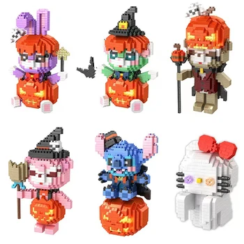 MOC Подарък за Хелоуин, строителни блокове, тиква череп, сладък Котка, Мечка, Комплекти мини-тухли, творчески мультяшные играчки за деца Изображение