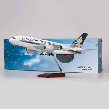 50,5 см Самолет 1/160 Airbus A380 Легкосплавный Самолет на авиокомпания на Сингапур, Модел на Пиедестал, Лампа и Колело, Събиране на Пластмасови Самолети, Подадени под налягане Изображение