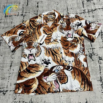 Риза с ревери WACKO MARIA с изображение на тигър За мъже и жени, лятото случайни плажен стил, Бързосъхнеща мода, къс ръкав Изображение