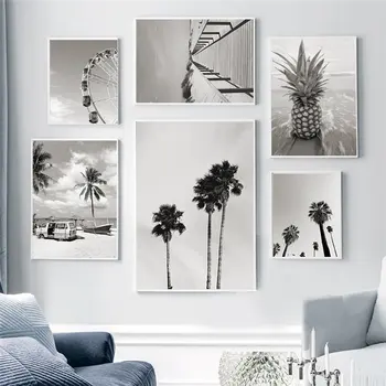 Картина с пейзаж, платно, плакат с кокосова палма и принтом, скандинавски украса за дома, хол, живопис без рамка Изображение