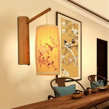 Новият китайски бамбук, с монтиран на стената лампа в стил шинуазри, хотелски коридор, нощно шкафче за спалня, ретро хол, трапезария, проход, дзен-стенен лампа Изображение