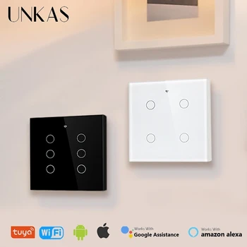 UNKAS Бразилия 4x4 Sasha WiFi Smart Switch тъчпад 110-240 v 4/6 банда Voice Алекса Google Home Timing Light Switch Control APP Изображение