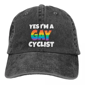 Гордостта на ЛГБТ Гей Любов Арт Многоцветен Шапка Остроконечная Дамски Шапка Yes I ' m A Gay Cyclist Персонализирани Защитни Шапки с Козирка Изображение