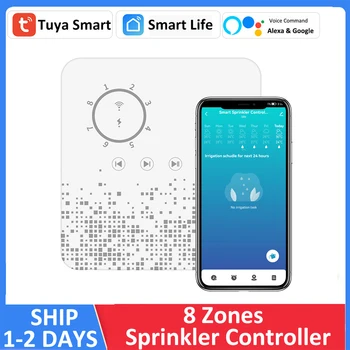 Sasha Smart WiFi, 8-зонный контролер разбрызгивателя, електромагнитен клапан, таймер за поливане, система за напояване, приложение, дистанционно управление Алекса Google Изображение