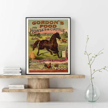 Рекламен плакат Gordon's Food за коне и едър рогат добитък, реколта щампи на животни, кон, художествена картина върху платно, стенни картина, Домашен Декор Изображение