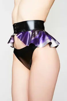 Латекс 100% каучук дъвки черни дамски шорти триъгълни секси дантелени декорации за cosplay, Размер XS-XXL 0,4 мм Изображение