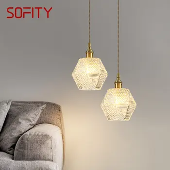 Окачен лампа SOFITY от скандинавски месинг, модерна Лесен, креативен стъклена окачена лампа за дома, трапезария, спални, бар Изображение