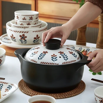 Комплект съдове за готвене home vintage в скандинавски стил, керамични чаши и чинии, леки луксозни чаши и пръчици за хранене, комбинация от висока стойност Изображение