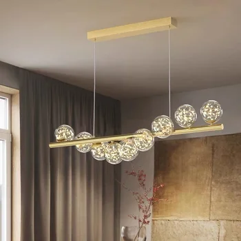 Полилеи Осветяват съвременната потолочную окачване на Стъклени топки, светодиодни за масата за хранене, кухня, офис, рецепция, окачена лампа Изображение