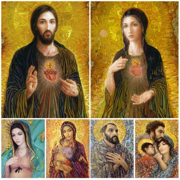 Свещеното Сърце на Исус, Непорочното Сърце на Мария от Гуадалупе, Стенни живопис върху платно, стенни картини за всекидневната, домашен Декор Изображение
