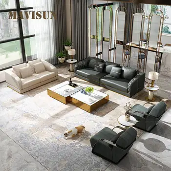 Просто комбинация от светлина, луксозният диван, голяма вила, висококачествена италианска мека мебел, кожени дивани в стил постмодерното за хол Изображение