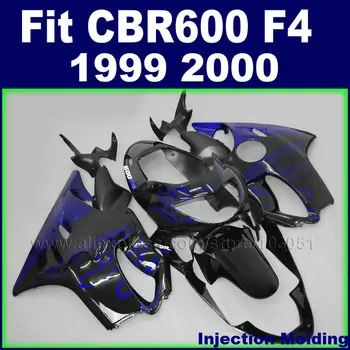Фабричните комплекти обтекателей инжекционного на двигателя за HONDA CBR600 F4 1999 2000 CBR600F4 99 00 CBR600F черен със син пламък fairngs kit Изображение