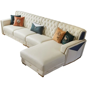 Луксозен кожен диван За дневната на голям и на малък апартаментен тип в комплект ъглов диван Комбинираната мека мебел за дивана в хола Изображение