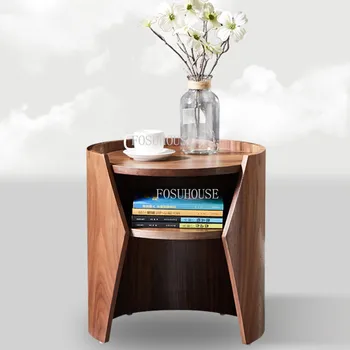 FOSUHOUSE дизайнерски творчески приставной маса от орехово дърво Модерен минималистичен ъглова масичка за малък апартамент, хол, домашно журнального маса Изображение