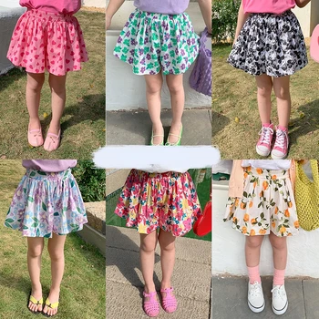 Памучен панталон принцеса с флорални принтом за малки момичета, сладки поли и пачки за малки момичета, детски мини-пола, дрехи за момичета 2-7 години Изображение