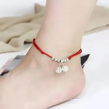 Корейски модерен камбанка с червено въже, Foot гривна ръчно изработени от изкуствени Перли, верига за краката за жени, Бижута на едро CB332 Изображение