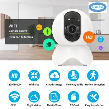 1080P HD Безжична WiFi камера видеонаблюдение за дома с функцията за откриване на движение и за нощно виждане Изображение