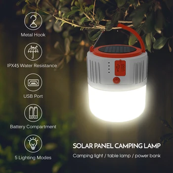 USB лампа за къмпинг, ръчна лампа в слънчева батерия, водоустойчива led лампа за къмпинг, лампа за палатка, мощен фенер, светлини за оцеляване Изображение