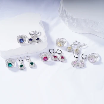Сребърни обици проба 925 с позлатените высокоуглеродистым диамантен пръстен, Модни прекрасната украса от цветни камъни, Обици за момичета, Подарък За рожден Ден Изображение